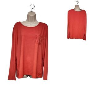 Chrissie by Tail Orange Long Sleeve Pleated Accent Tunic Blouse Size XL